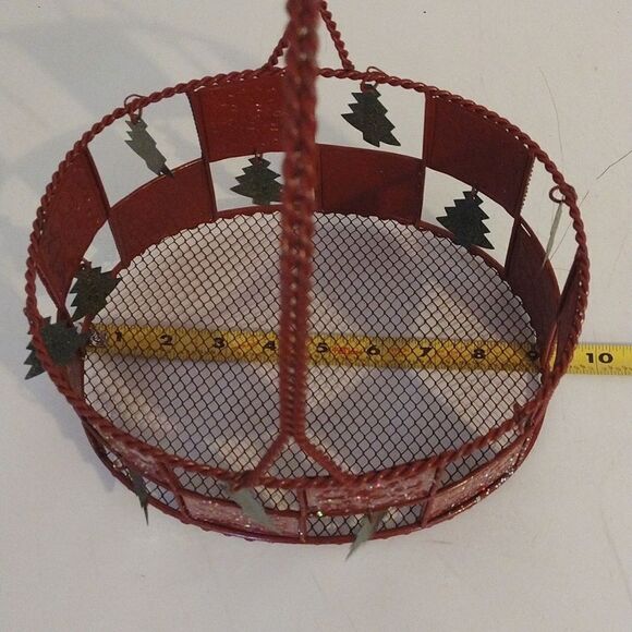 VTG Red Green Wired Metal Christmas Basket with Hanging Trees - Picture 13 of 16